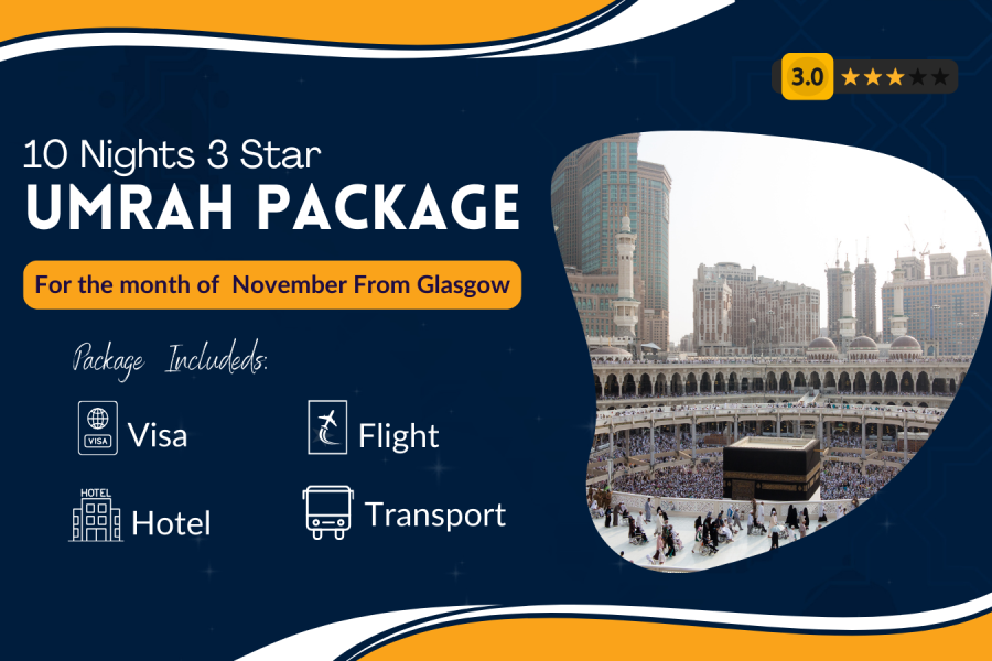 10 Nights 3 Star November Umrah Package From Glasgow