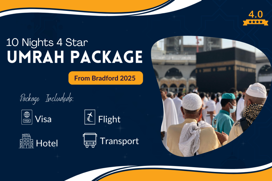 10 Nights 4 Star Umrah Package from Bradford in 2025