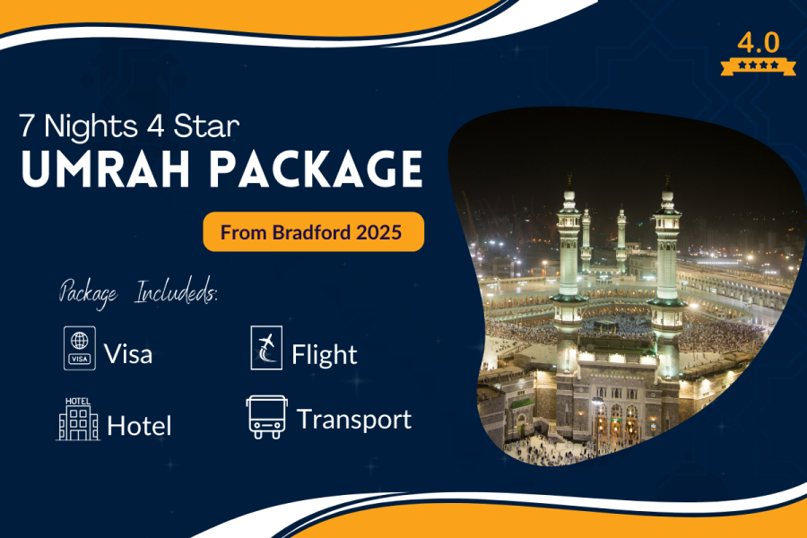 Affordable 7 Nights 4 Star Umrah Package from Bradford 2025